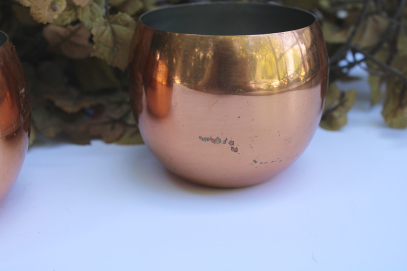 photo of vintage Coppercraft Guild copper plated roly poly cups, short round tumblers or planters #2