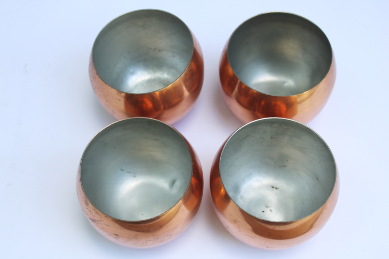photo of vintage Coppercraft Guild copper plated roly poly cups, short round tumblers or planters #4
