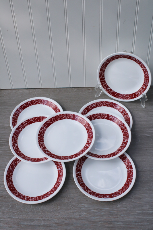 photo of vintage Corelle red & white bandana print bandhani pattern plates set of 8 #1