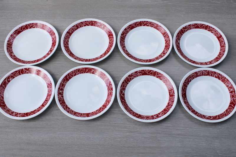 photo of vintage Corelle red & white bandana print bandhani pattern plates set of 8 #2