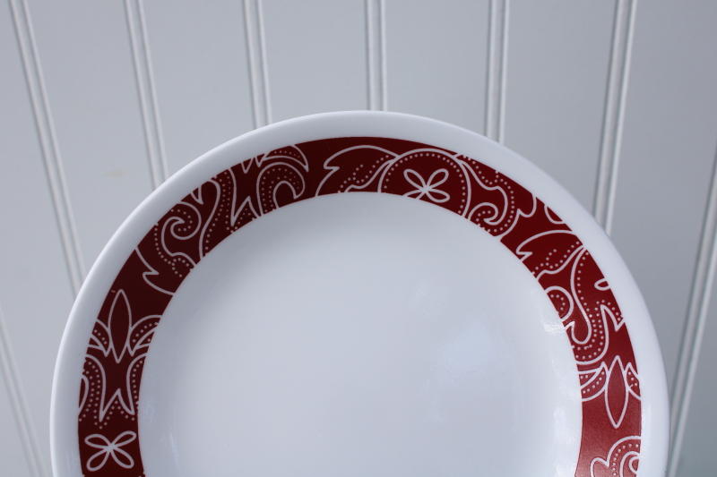 photo of vintage Corelle red & white bandana print bandhani pattern plates set of 8 #5