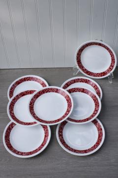 catalog photo of vintage Corelle red & white bandana print bandhani pattern plates set of 8