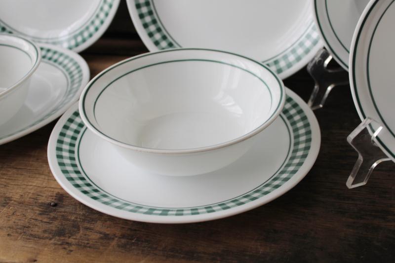 photo of vintage Corelle salad plates and bowls, white & hunter green gingham checked border #2