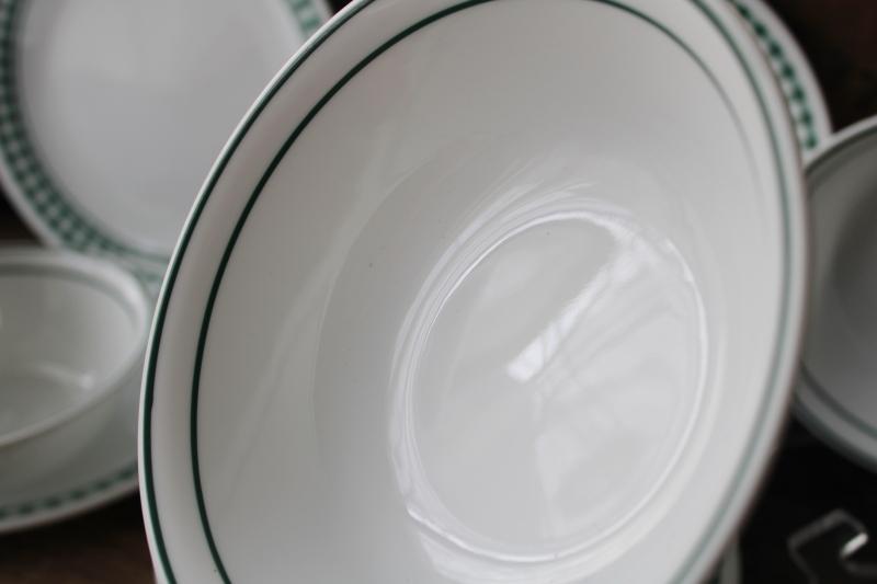 photo of vintage Corelle salad plates and bowls, white & hunter green gingham checked border #4