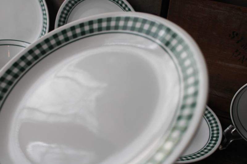 photo of vintage Corelle salad plates and bowls, white & hunter green gingham checked border #5