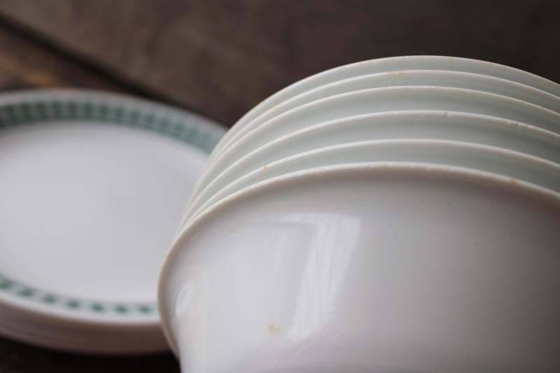 photo of vintage Corelle salad plates and bowls, white & hunter green gingham checked border #6