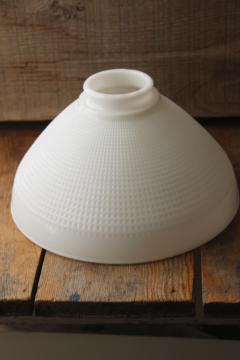 catalog photo of vintage Corning 824160 white milk glass diffuser type lampshade, waffle pattern reflector or torchiere