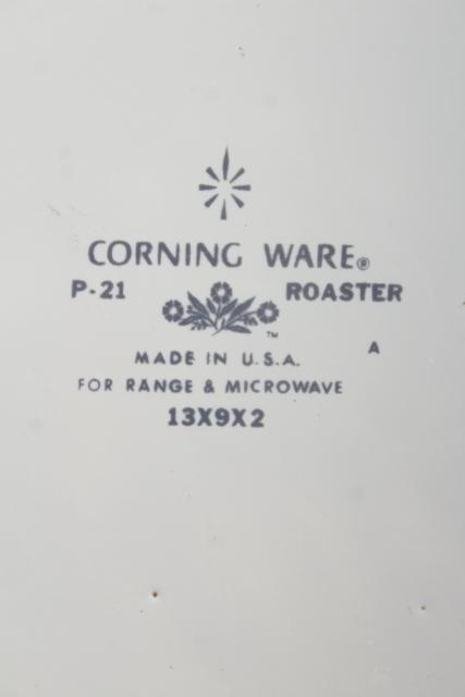 photo of vintage Corningware roaster, blue cornflower Corning big roasting pan #9