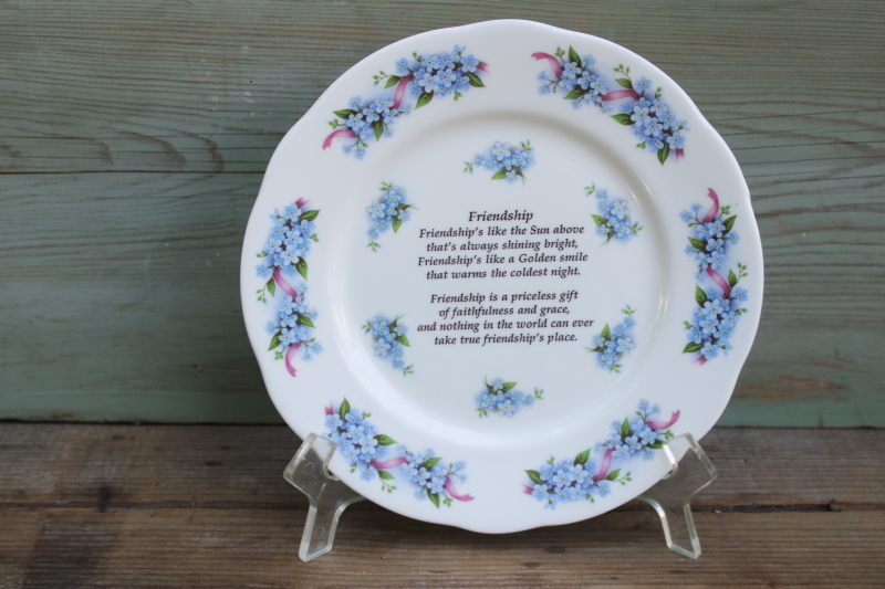 photo of vintage Cornish Ceramics fine bone china plate, Friendship motto w/ forget me nots  #1
