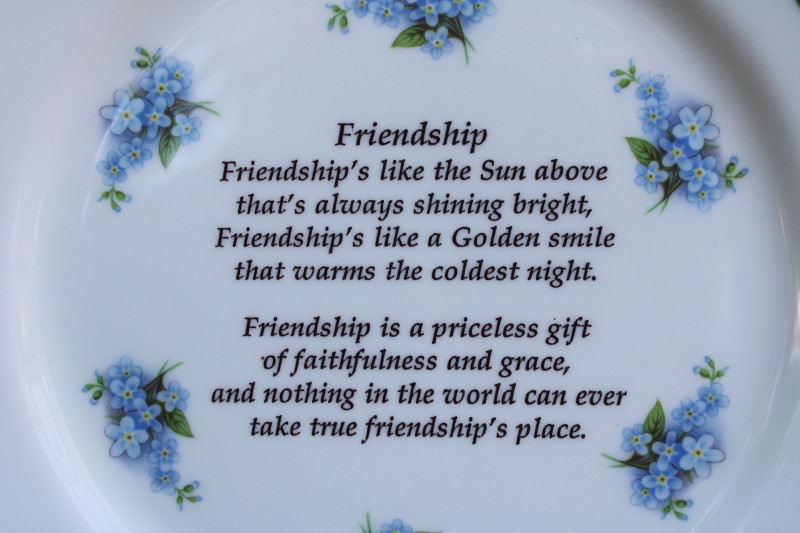 photo of vintage Cornish Ceramics fine bone china plate, Friendship motto w/ forget me nots  #2