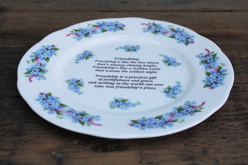 photo of vintage Cornish Ceramics fine bone china plate, Friendship motto w/ forget me nots  #4