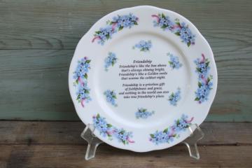 vintage Cornish Ceramics fine bone china plate, Friendship motto w/ forget me nots 
