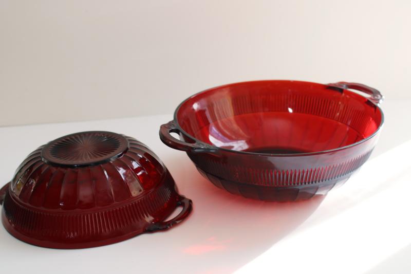 photo of vintage Coronation pattern royal ruby red depression glass dishes, large & small bowls #7