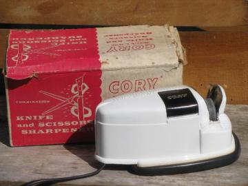 catalog photo of vintage Cory electric knife sharpener for knives and scissors, #KSS box