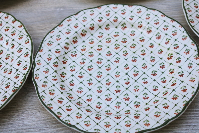 photo of vintage Country French Heirloom green checkered sprig pattern china plates JG Meakin #2