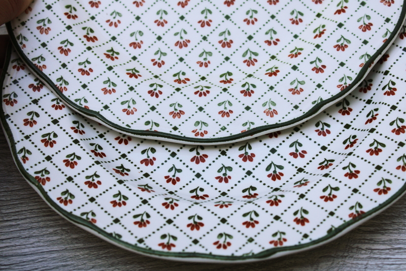 photo of vintage Country French Heirloom green checkered sprig pattern china plates JG Meakin #6