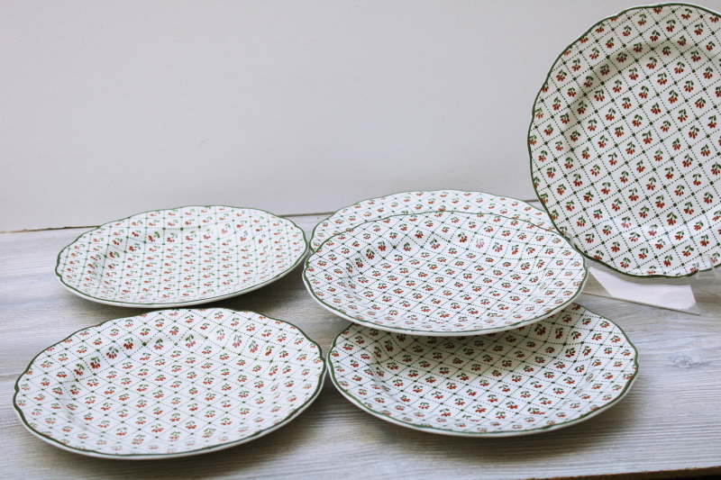 photo of vintage Country French Heirloom green checkered sprig pattern china plates JG Meakin #8