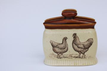 vintage Country Road Enesco Japan ceramic napkin holder w/ barred rock chickens