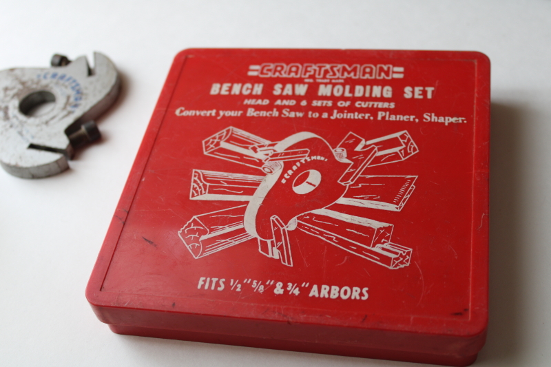 photo of vintage Craftsman 9-3200 table saw molding kit, woodworking tool router style joiner & shaping cutters #3