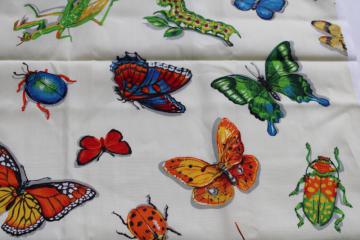 catalog photo of vintage Cranston fabric, large print insects butterflies beetles caterpillars