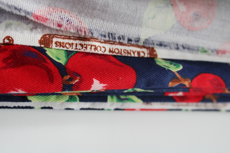 photo of vintage Cranston print cotton fabric, big red apples on navy blue medium weight twill for home decor etc  #2