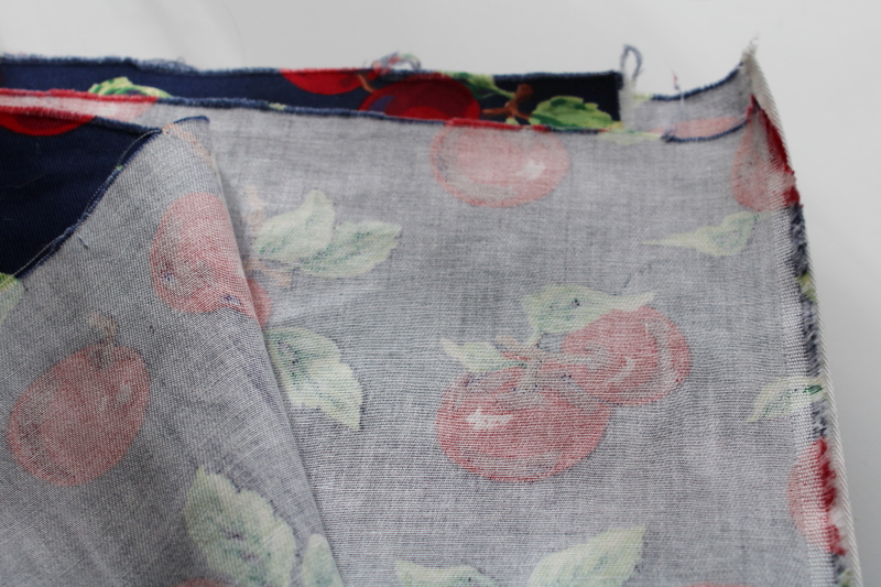 photo of vintage Cranston print cotton fabric, big red apples on navy blue medium weight twill for home decor etc  #3