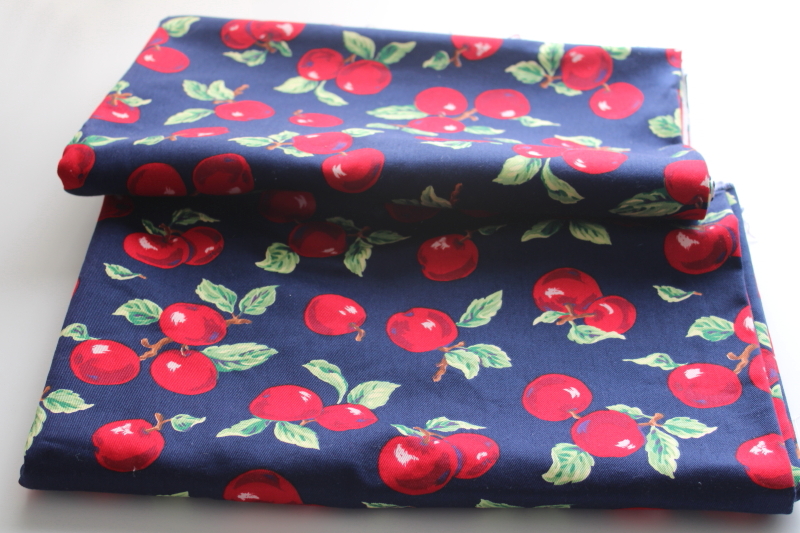 photo of vintage Cranston print cotton fabric, big red apples on navy blue medium weight twill for home decor etc  #5