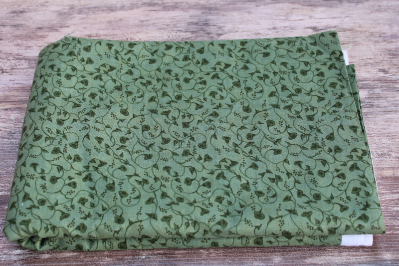 photo of vintage Cranston quilting weight cotton fabric, moss green w/ morning glories floral print #1