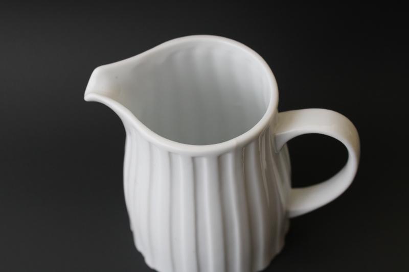 photo of vintage Crate and Barrel Kitchen ribbed white ironstone china pitcher #2