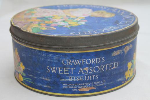 photo of vintage Crawfords biscuits English biscuit tin, Crawford's tin made in England #2