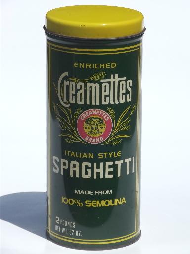 photo of vintage Creamettes  tin, kitchen canister for spaghetti or macaroni  #1