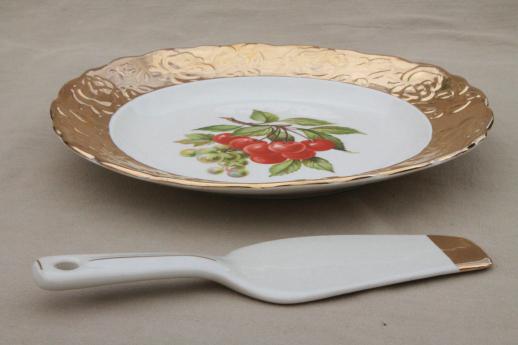 photo of vintage Crest o Gold encrusted china, fruit pattern dessert plates, tray & server set #4