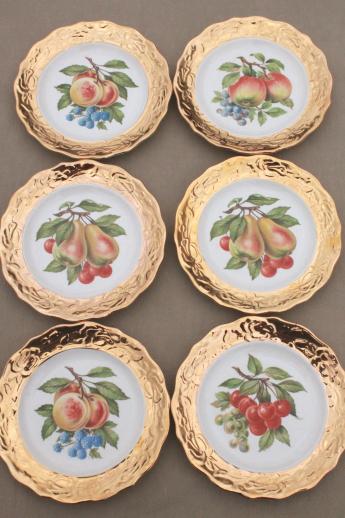 photo of vintage Crest o Gold encrusted china, fruit pattern dessert plates, tray & server set #5