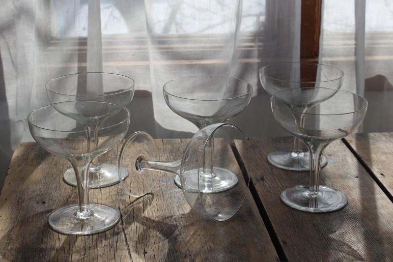 photo of vintage Crisa glass hollow stem champagne glasses, coupe shape nice for cocktails #1