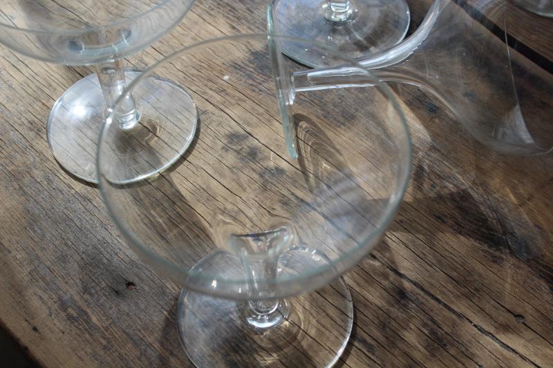 photo of vintage Crisa glass hollow stem champagne glasses, coupe shape nice for cocktails #2