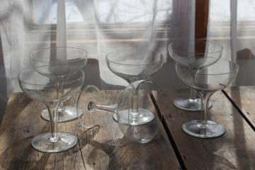 catalog photo of vintage Crisa glass hollow stem champagne glasses, coupe shape nice for cocktails