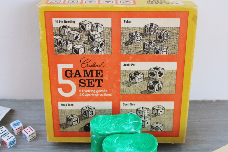 photo of vintage Crisloid dice games complete set w/ die and instructions, unusual dice plastic cups #6