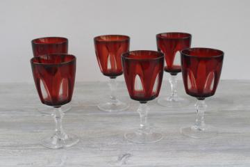 vintage Cristal dArques Arcoroc ruby red / clear glass wine glasses, Gothic goblets