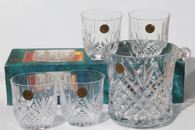 photo of vintage Cristal de Flandre Salzburg lead crystal old-fashioned glasses & ice bucket set #1