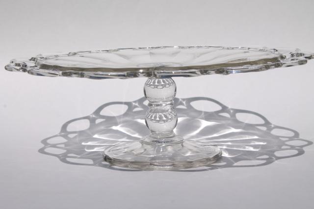 photo of vintage Crocheted Crystal pattern glasscake stand w/ Sears Harmony House label #5