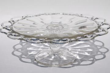 catalog photo of vintage Crocheted Crystal pattern glasscake stand w/ Sears Harmony House label