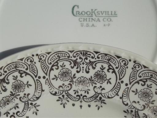 photo of vintage Crooksville china plates, colonial couple w/ gold lace border #5