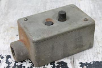 catalog photo of vintage Crouse-Hinds explosion proof enclosure, industrial iron push button switch box