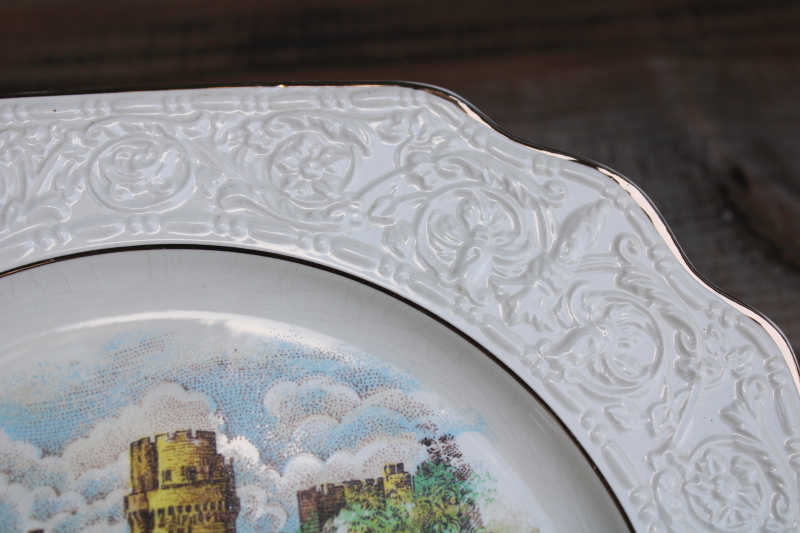photo of vintage Crown Devon England china plate, souvenir w/ scene of Warwick Castle  #3