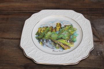 catalog photo of vintage Crown Devon England china plate, souvenir w/ scene of Warwick Castle
