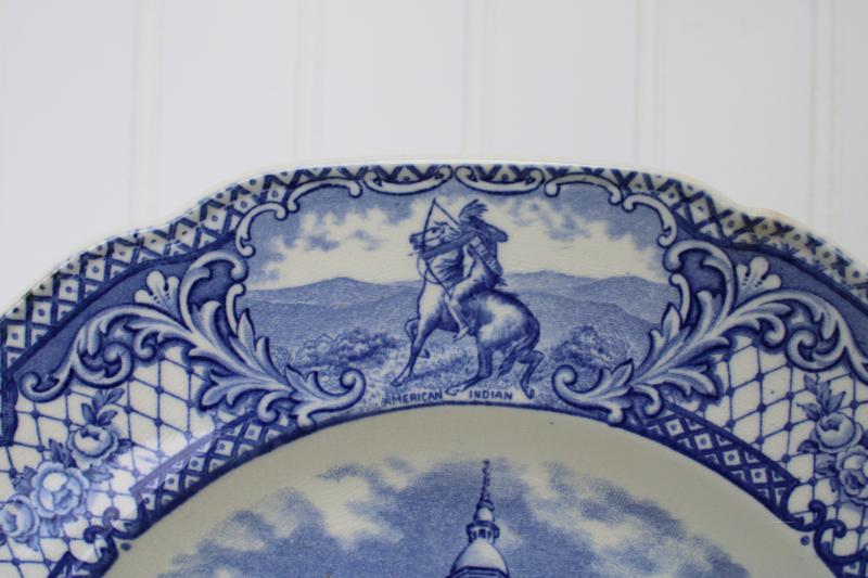 photo of vintage Crown Ducal Colonial Times blue & white china dinner plate Independence Hall #2