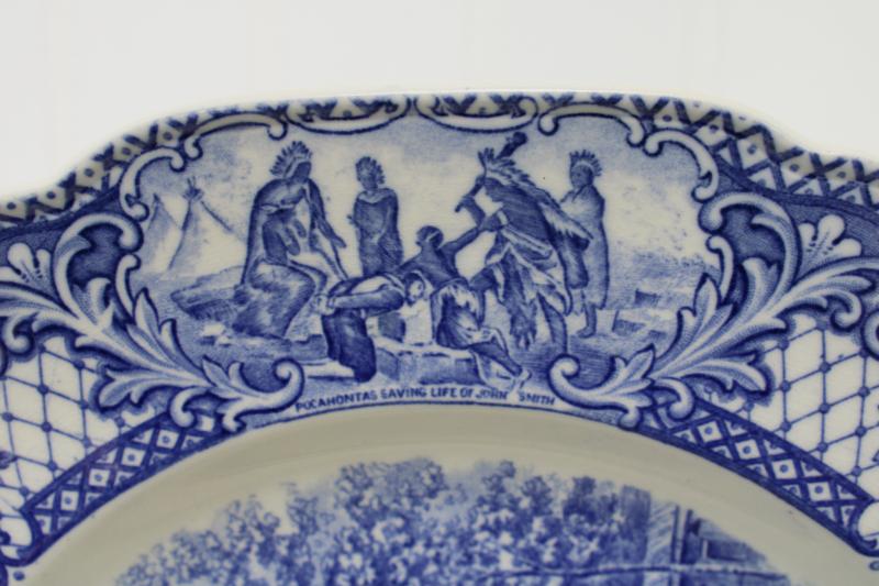 photo of vintage Crown Ducal Colonial Times blue & white china dinner plate Independence Hall #3