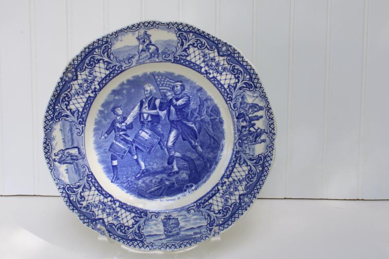 photo of vintage Crown Ducal Colonial Times blue & white china dinner plate Spirit of 1776 #1