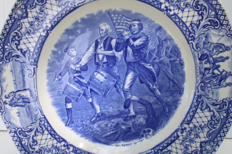 photo of vintage Crown Ducal Colonial Times blue & white china dinner plate Spirit of 1776 #2