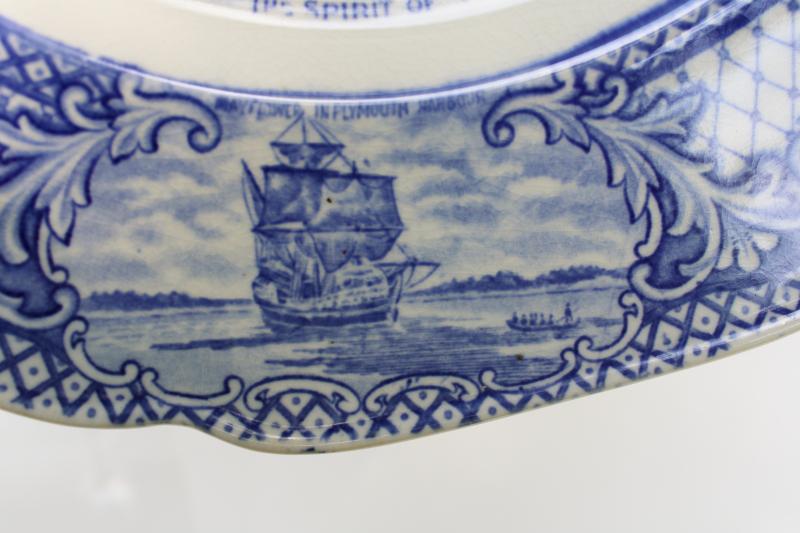 photo of vintage Crown Ducal Colonial Times blue & white china dinner plate Spirit of 1776 #5